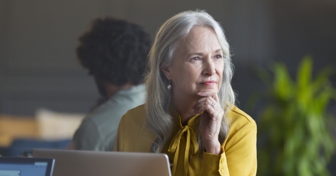 Senior woman looking off camera.