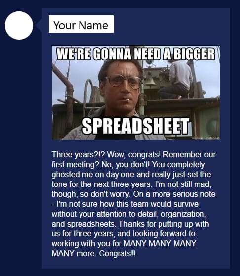 three year anniversary message