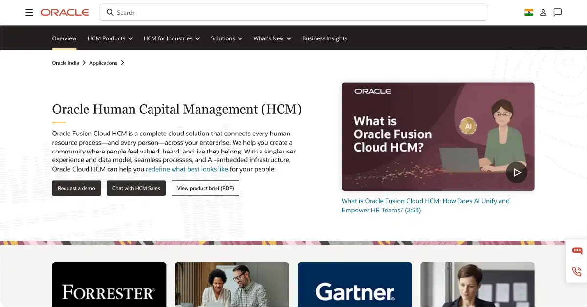 Screen capture of the Oracle HCM Cloud platform offering