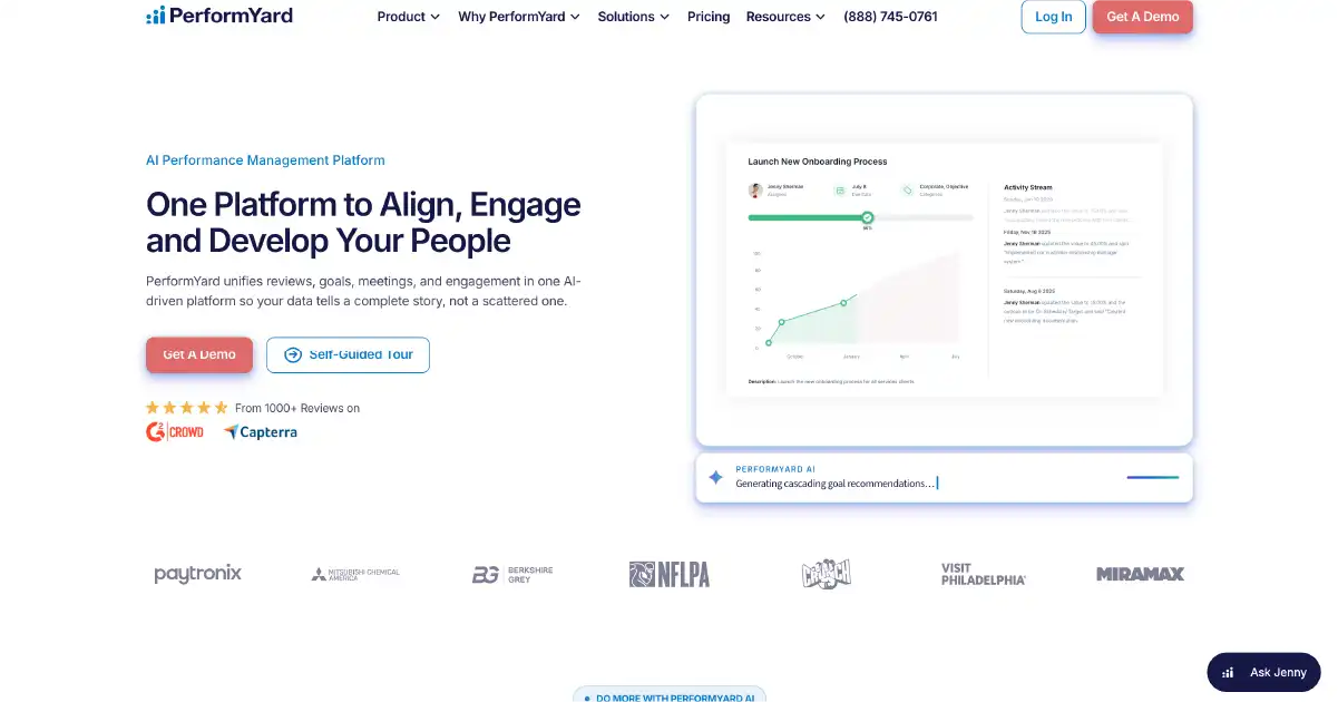 Screen capture of the Performyard platform offering