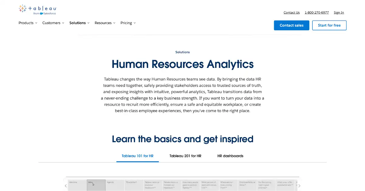 Tableau HR analytics platform showing dashboards and workforce data insights