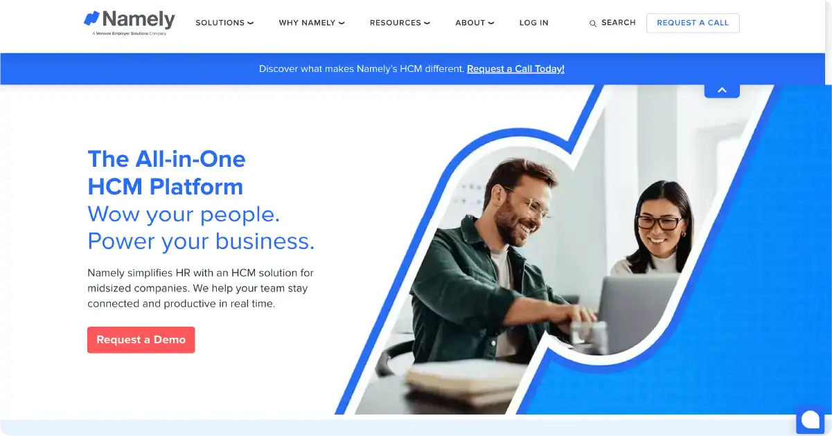 Screen capture of the Namely platform offering