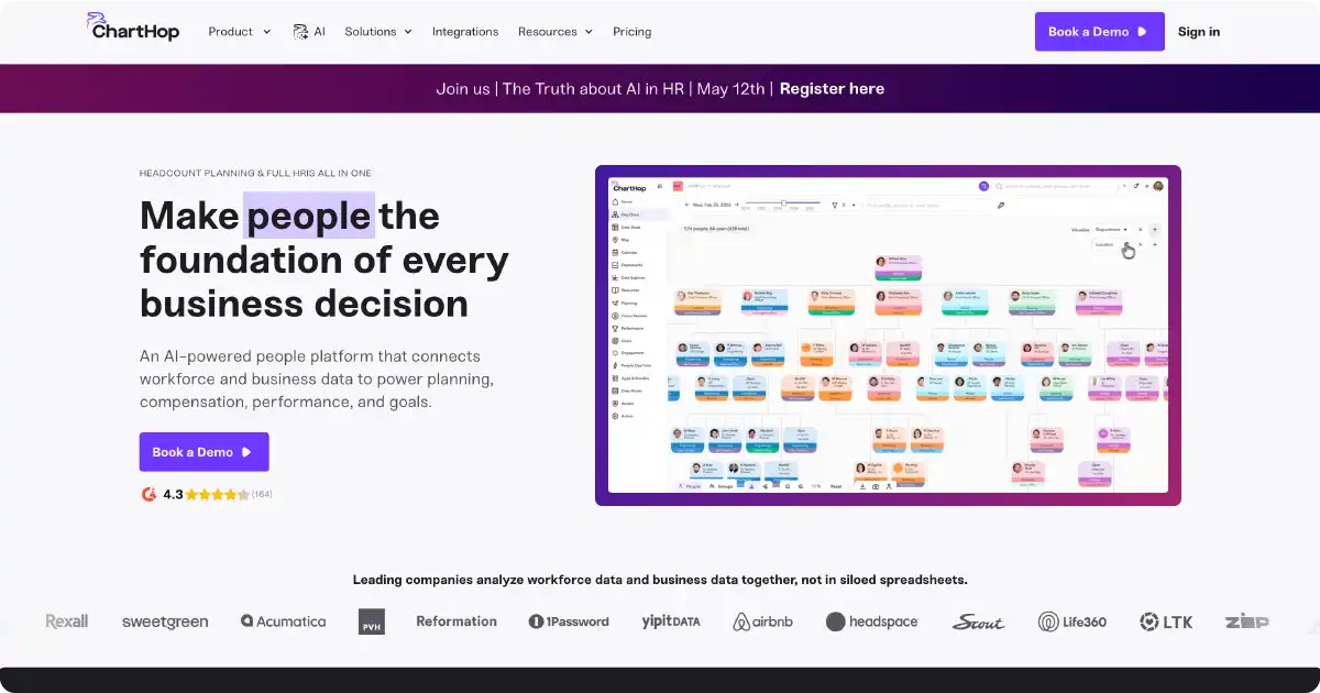 ChartHop AI-powered workforce planning platform with organizational charts
