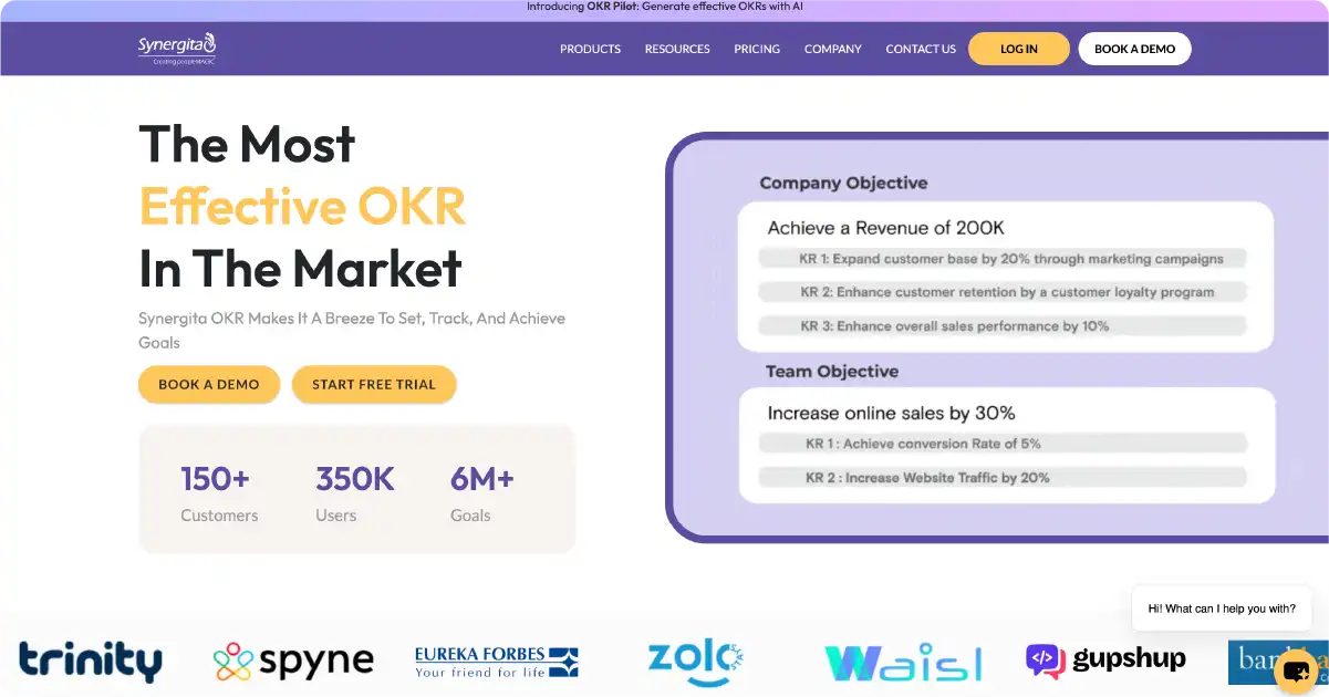 Screen capture of the Synergita platform offering